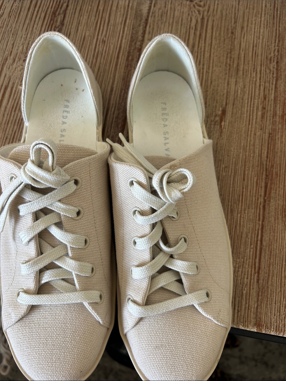 Freda Salvador Women's Beige Canvas Lace-Up Sneakers